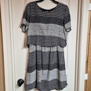Madewell Silk Mixed Print Short Sleeve Dress Black White Geometric Size 12
